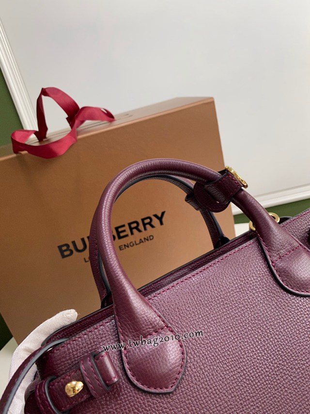 Burberry專門店新款小號酒紅托特包 巴寶莉粒面小牛皮手提肩背女包 yxb1430